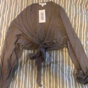 Taupe long sleeve tie top